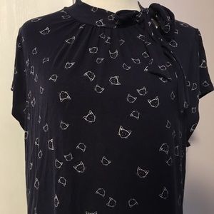 ModCloth Navy Kitty Print Top Plus Size 1X